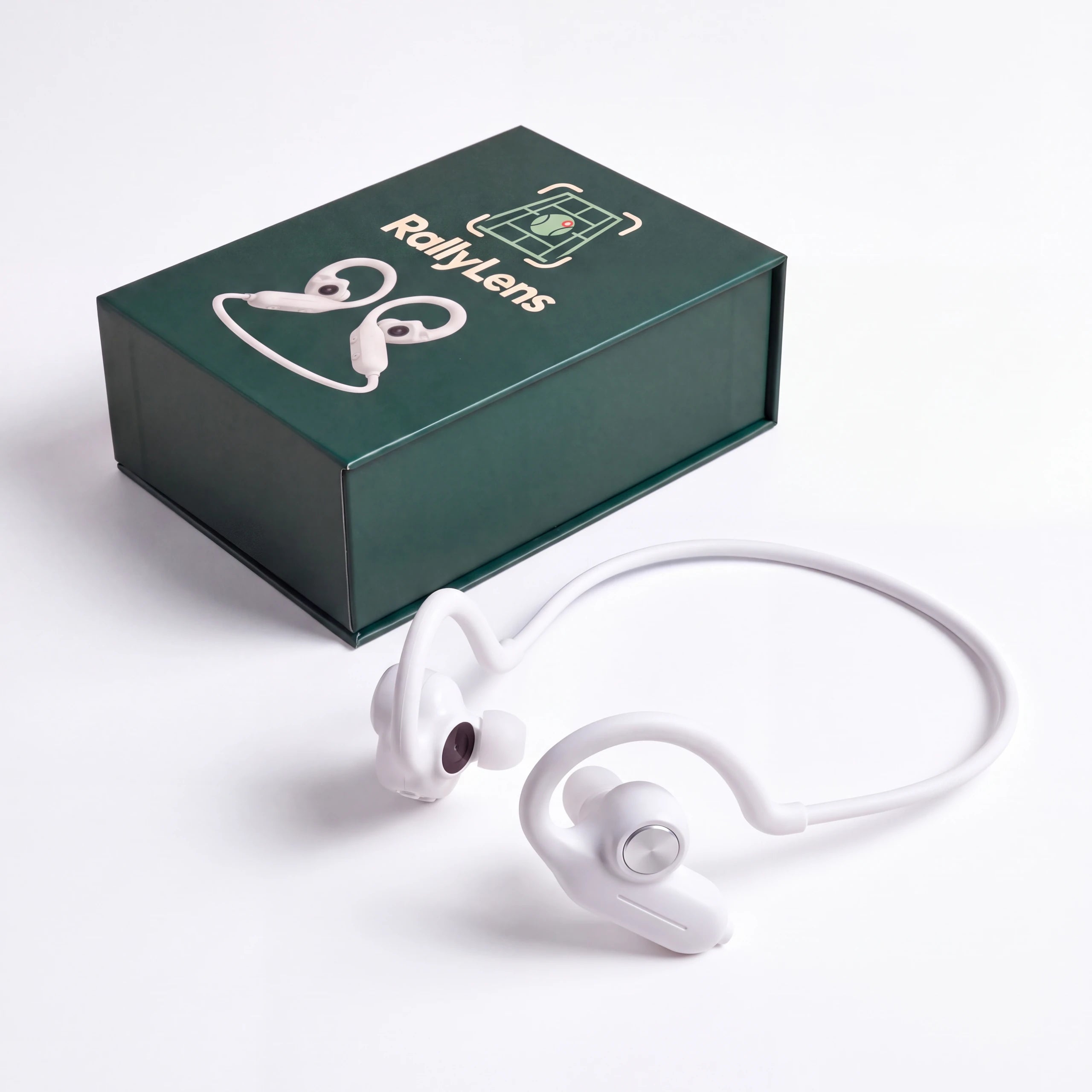 RallyLens headset in evergreen branded packaging